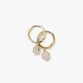 Women's Huggie Earrings with Circular Pendant and Gemstone Accents