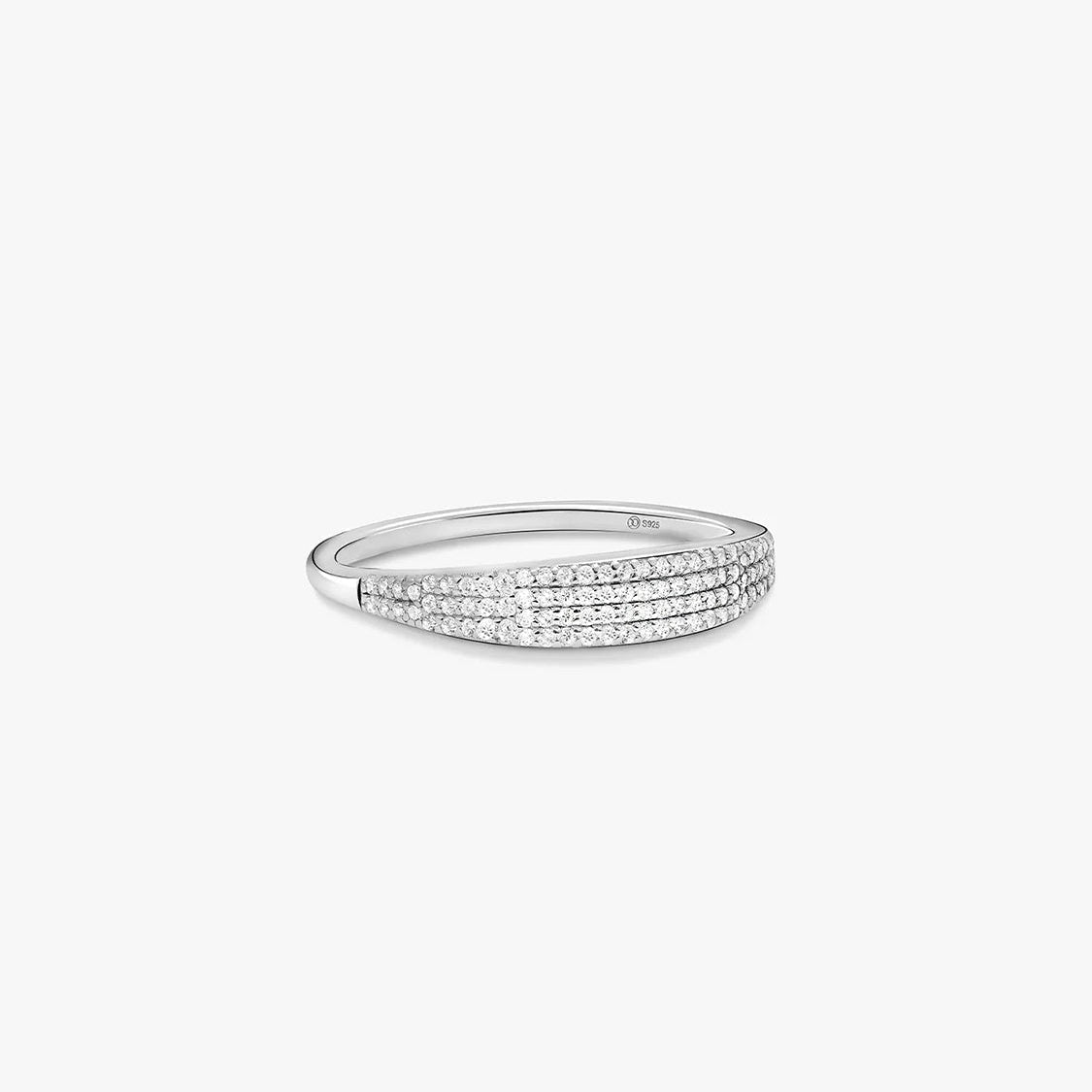 Women's Signet Ring with Pavé Stone Setting and Clear Ring Design