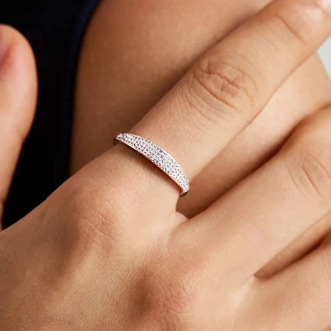 Women's Signet Ring with Pavé Stone Setting and Clear Ring Design