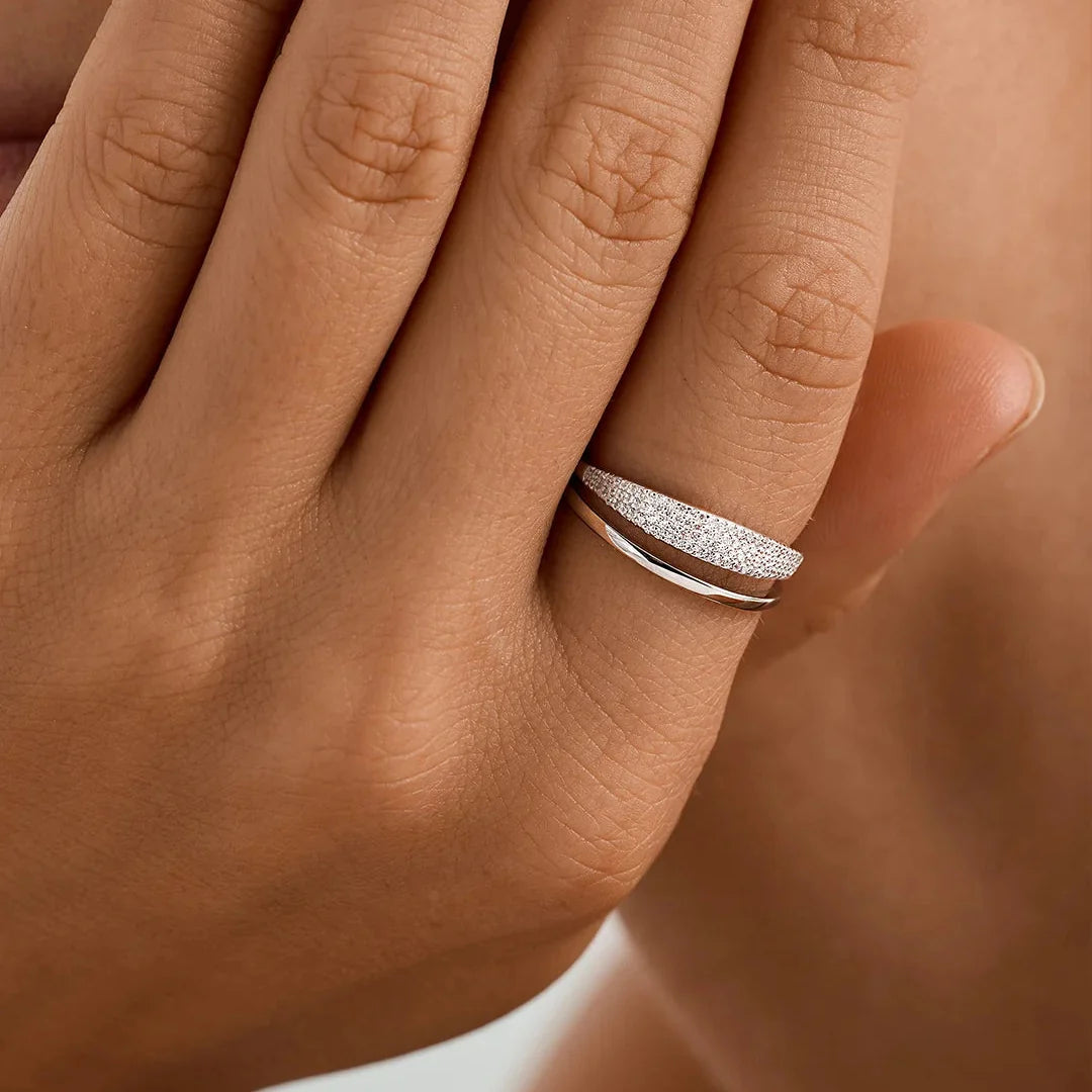 Women's Signet Ring with Pavé Stone Setting and Clear Ring Design