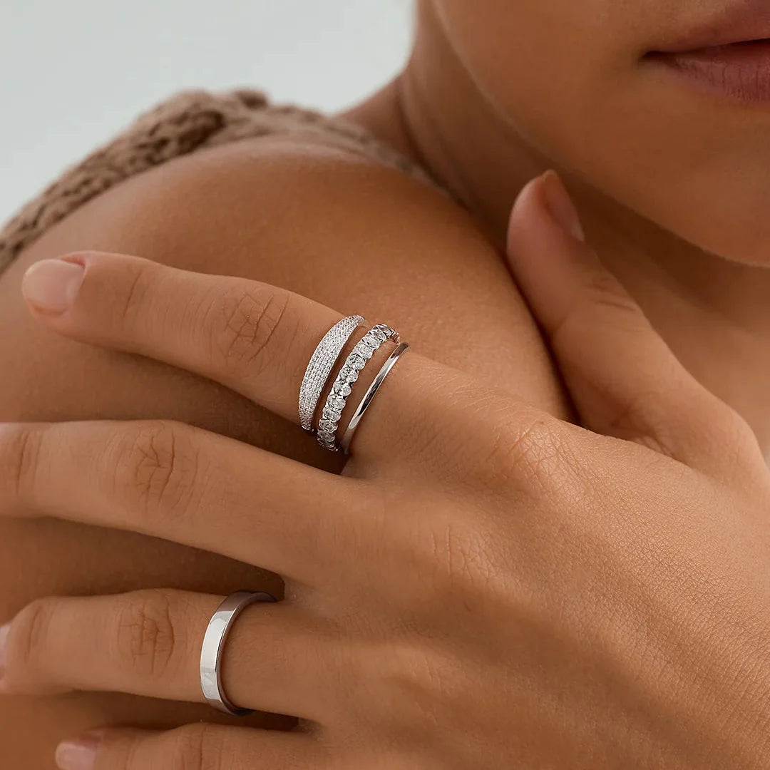 Women's Signet Ring with Pavé Stone Setting and Clear Ring Design