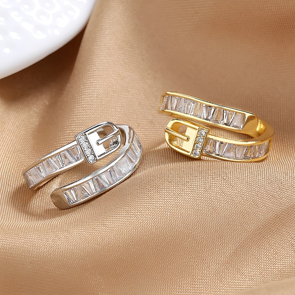 Women's Adjustable Wrap Ring with Buckle Closure Design and Stone Accents