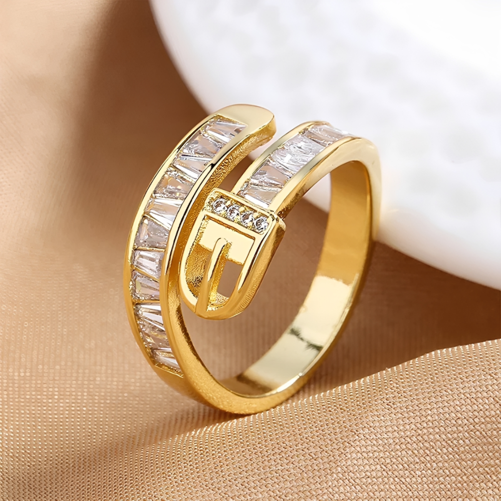 Women's Adjustable Wrap Ring with Buckle Closure Design and Stone Accents