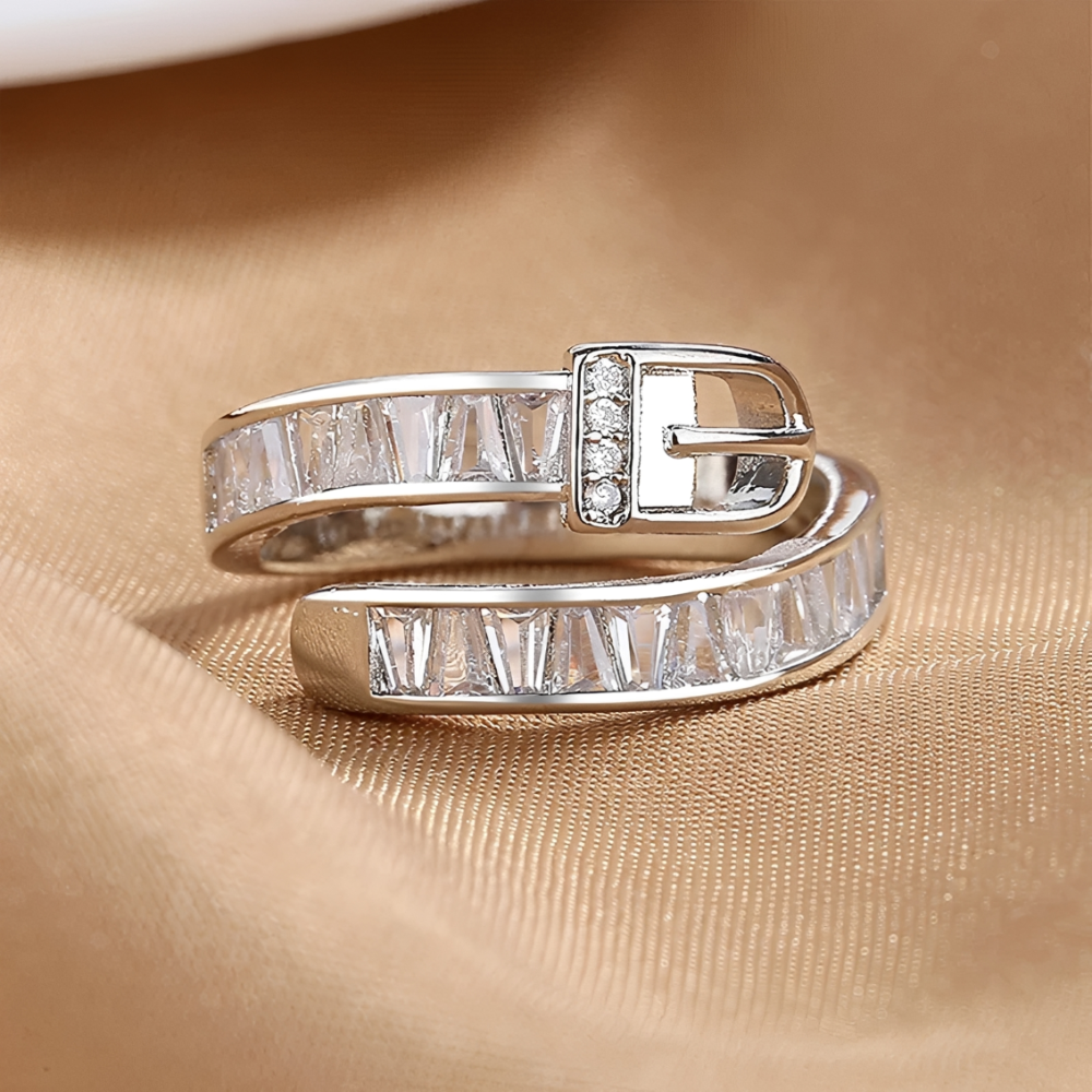 Women's Adjustable Wrap Ring with Buckle Closure Design and Stone Accents