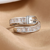 Women's Adjustable Wrap Ring with Buckle Closure Design and Stone Accents