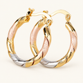 Women's Hoop Earrings with Triple-Contrast Design and Spiral-Wrapped Form