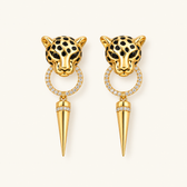 Women’s Dangle Earrings Featuring Leopard Head, Circular Pendant and Pointed Detail
