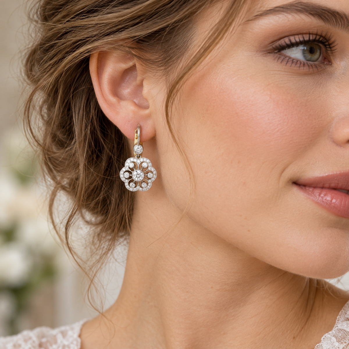 Women's Mandala Earrings in Vintage Style with Ornamental Stone Highlights