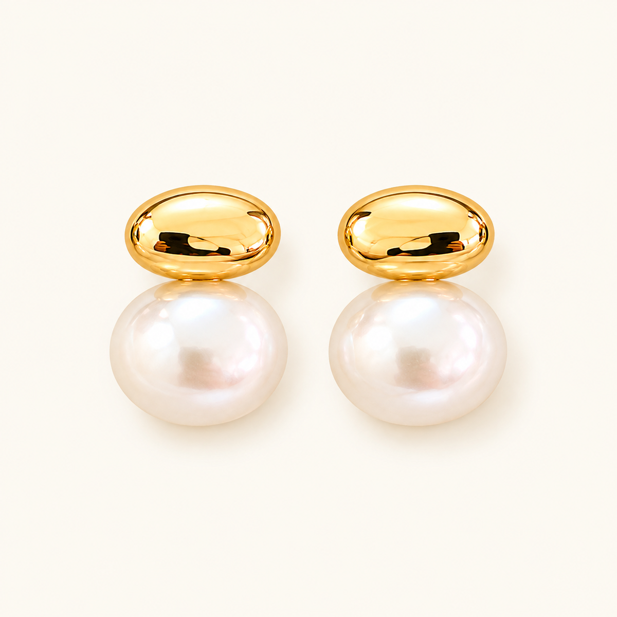 Women's Ear Studs Featuring Oval Pearl Detail and Two-Part Design
