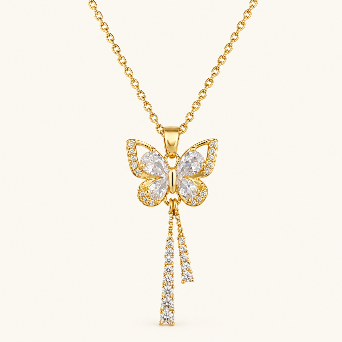 Women's Butterfly Necklace with Hanging Stone Features