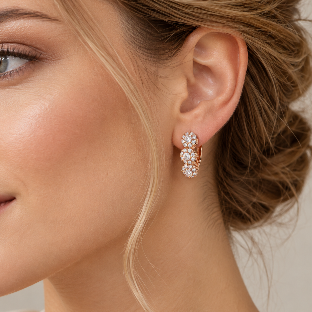 Women's Statement Earrings with Three-Layer Design and Central Stone Accent