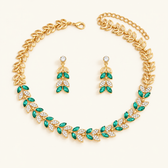 Women's 3-piece Necklace and Earrings Set with Leaf Design and Stone Accents