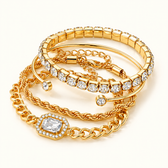 Women's 4-Piece Stackable Bracelet Set with Tennis Cuban Rope Chains and Open Design