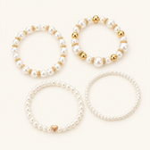 Women's 4-Piece Stackable Bracelet Collection with Pearl Accents and Heart Charm