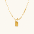 Women's Pendant Necklace Featuring Rectangular Pendant, Paperclip Chain and Toggle Clasp