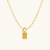 Women's Pendant Necklace Featuring Rectangular Pendant, Paperclip Chain and Toggle Clasp