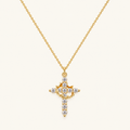 Women's Pendant Necklace Featuring Cross and Crown Design with Stone Accents