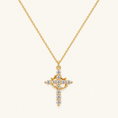 Women's Pendant Necklace Featuring Cross and Crown Design with Stone Accents