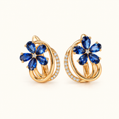 Women's Flower Earrings with Five-Petal Design and Stone Accents