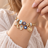 Women's Charm Bracelet with Hamsa Hand Evil Eye and Celestial Charms