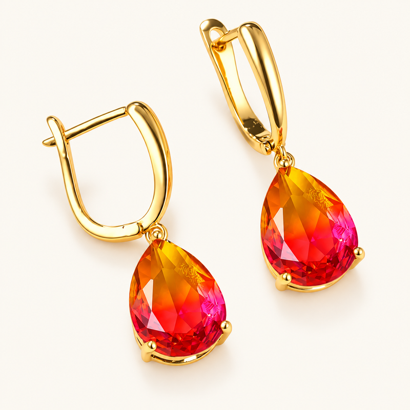Women's Hanging Earrings with Dual-Colored Stone Setting