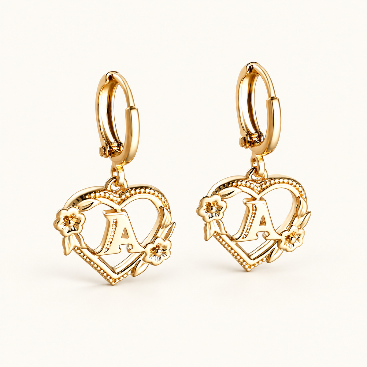 Women's Heart Hoops Featuring Initial and Floral Accents