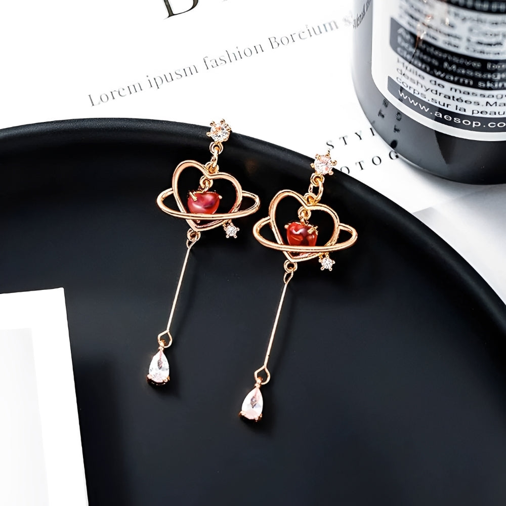 Women's Heart Earrings with Delicate Chain Design