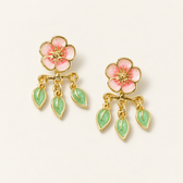 Women's Cherry Blossom Earrings with Leaf Design