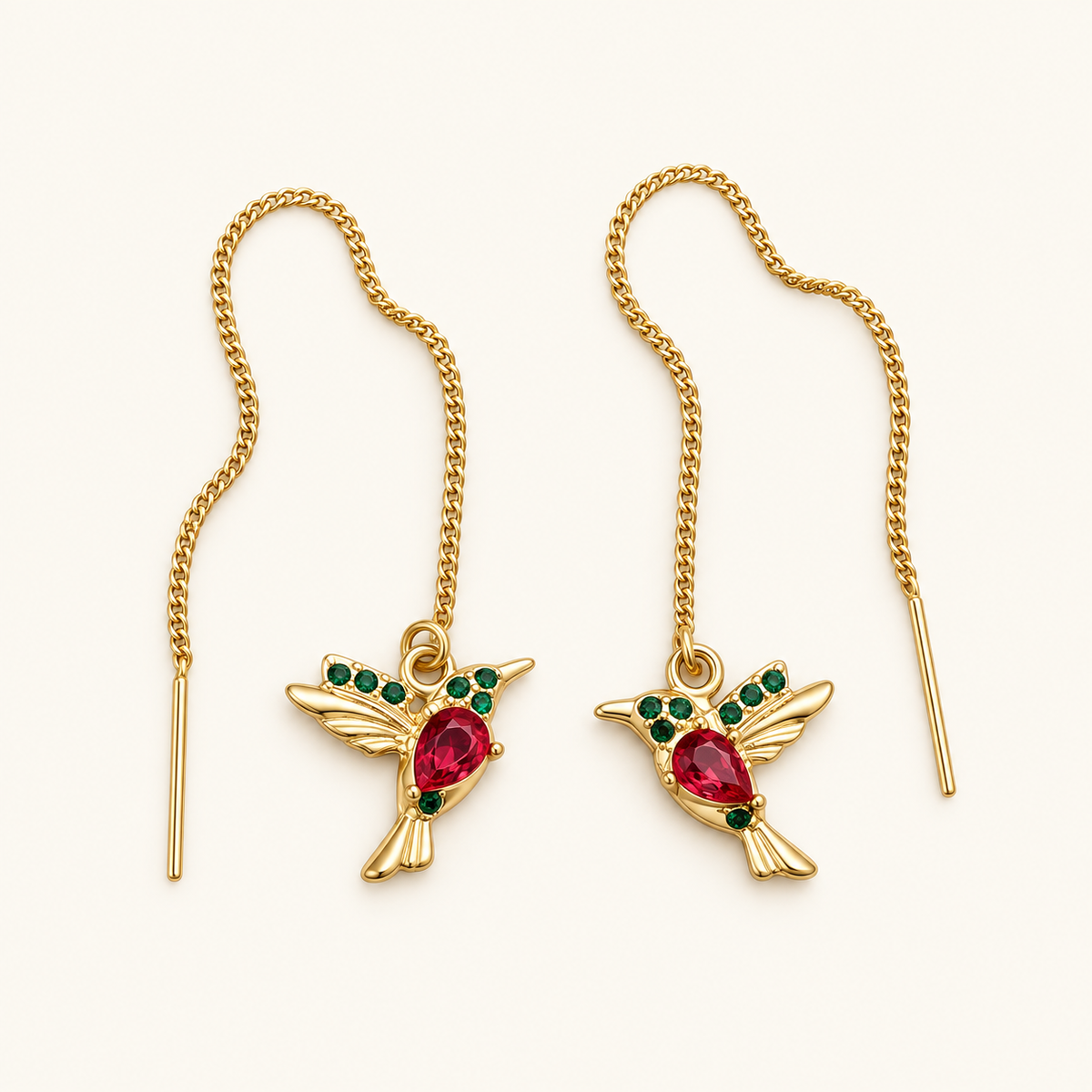 Women's Hummingbird Earrings with Hanging Bird Motif - Pair