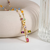 Women's Cross Necklace with Colorful Stone Accents