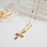 Women's Cross Necklace with Colorful Stone Accents