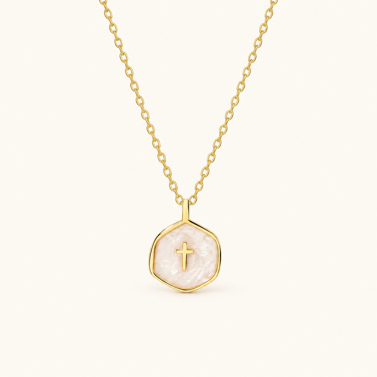 Women's Medallion Pendant Chain featuring Cross Accent and Textured Surface