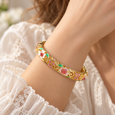 Open Flower Bracelet for Women with Enamel Details and Stone Accents