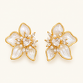 Women's Ear Studs in Floral Design with Heart Detail and Pearl-like Petals