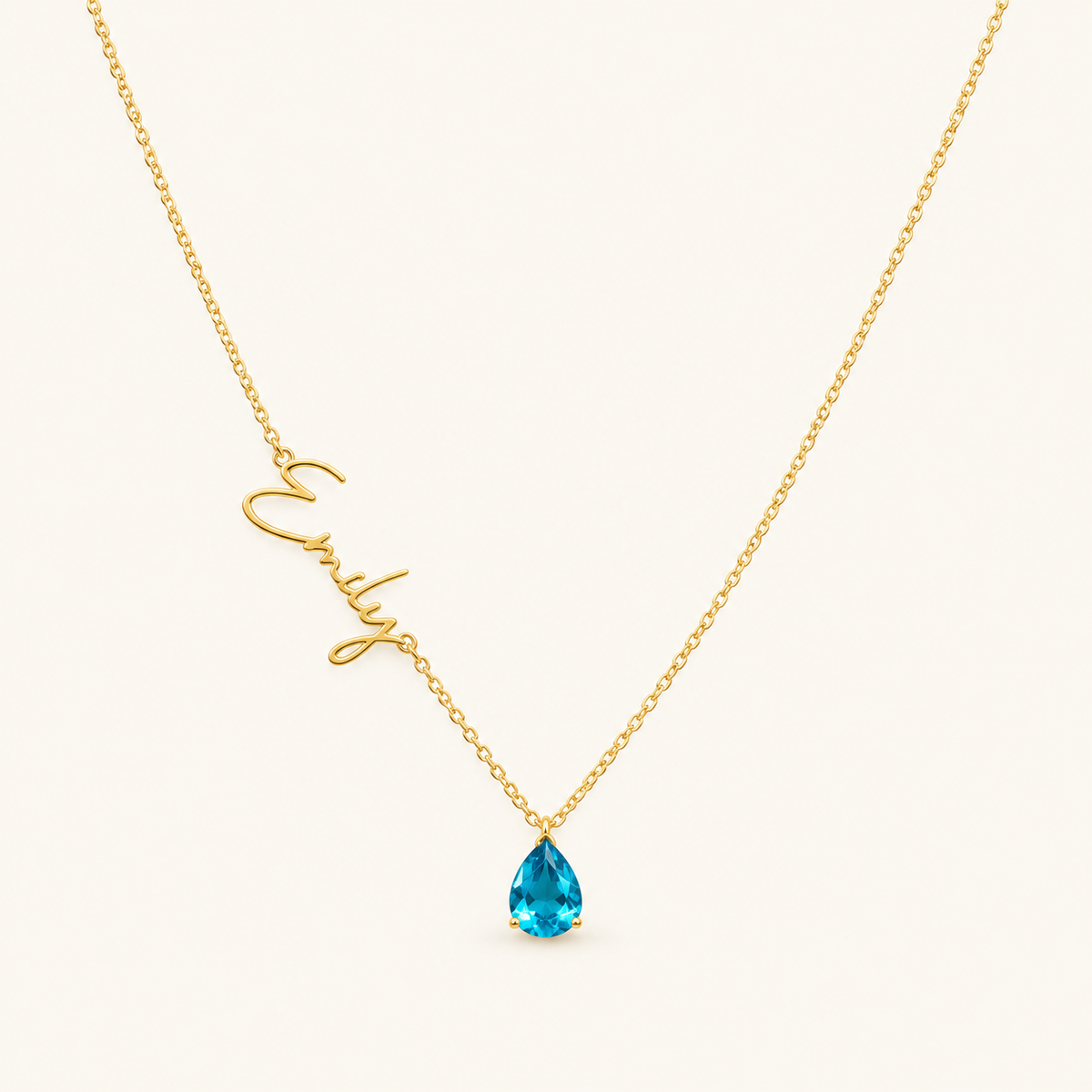 Women’s Custom Name Necklace with Teardrop Stone