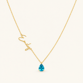 Women’s Custom Name Necklace with Teardrop Stone