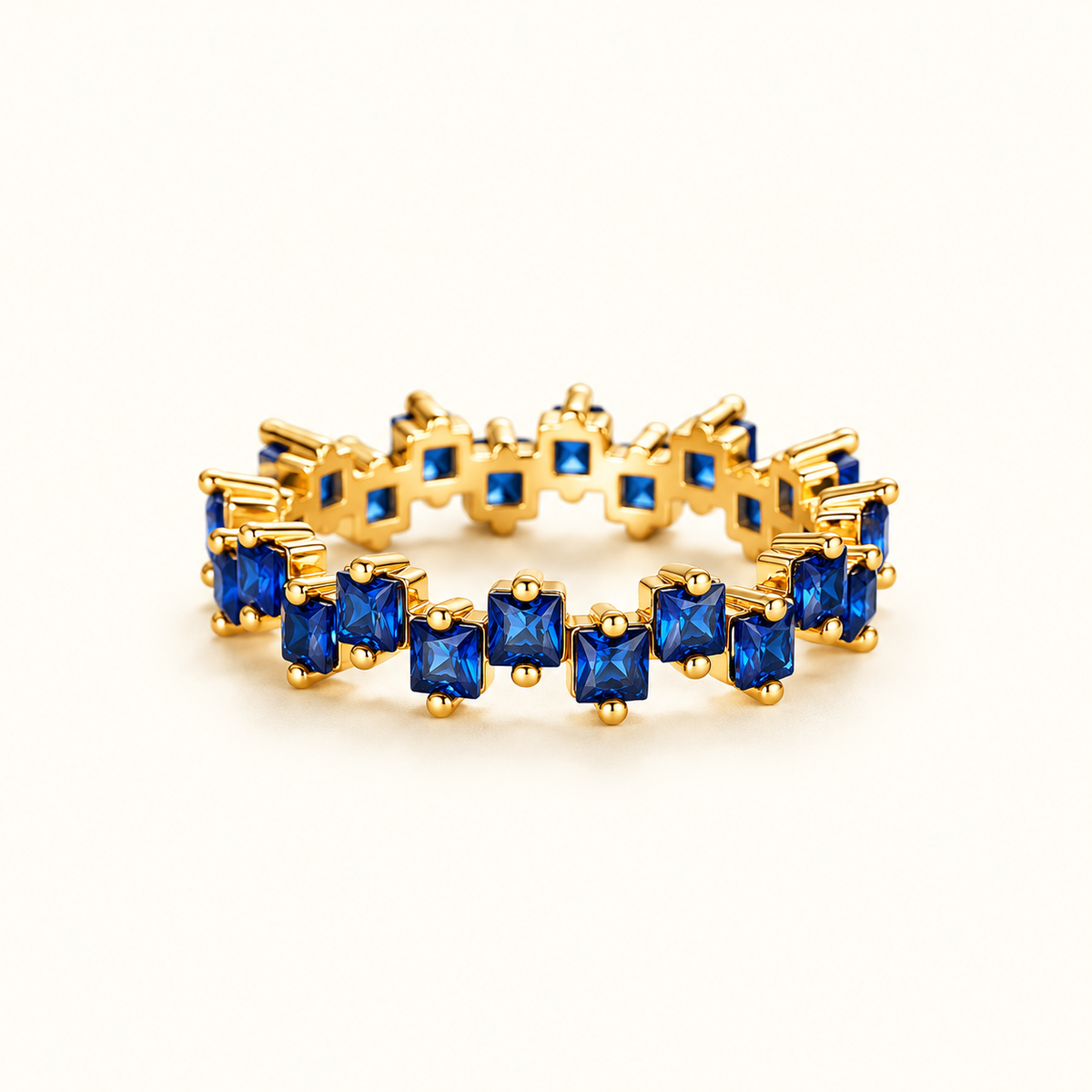 Women's Ring with Scattered Square Stone Accents and Offset Design