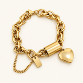Women's Statement Chain Bracelet Featuring Heart Charms and Multi-Layered Chain Details