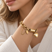 Women's Statement Chain Bracelet Featuring Heart Charms and Multi-Layered Chain Details