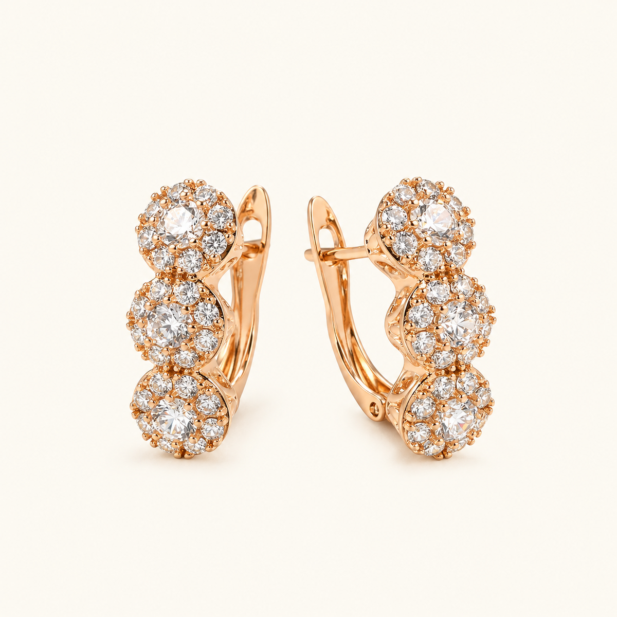 Women's Statement Earrings with Three-Layer Design and Central Stone Accent