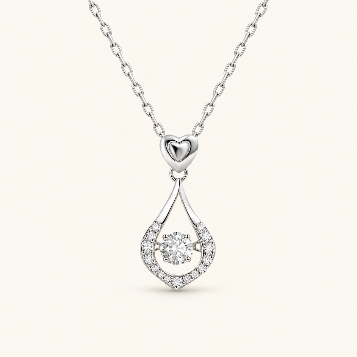 Women's Drop Necklace with Heart Accent and Floating Stone