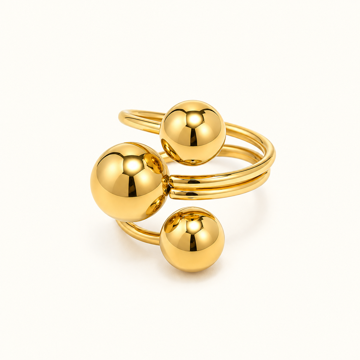 Women's Adjustable Open Ring with Three-Ball Design and Multi-Band Structure