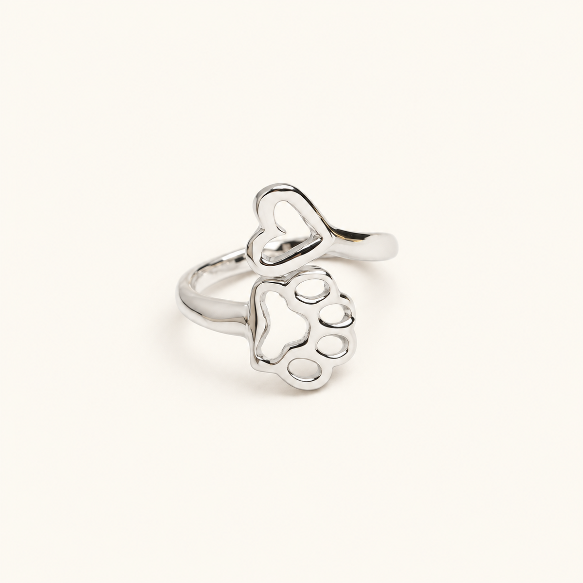Women Adjustable Open Ring featuring Heart and Paw Motif