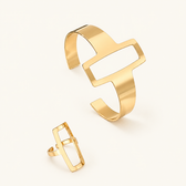 Women's Adjustable Bracelet and Ring Set Featuring Geometric Rectangle Design