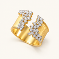 Women's Adjustable Open Statement Ring with Structured Band and Stone Accents