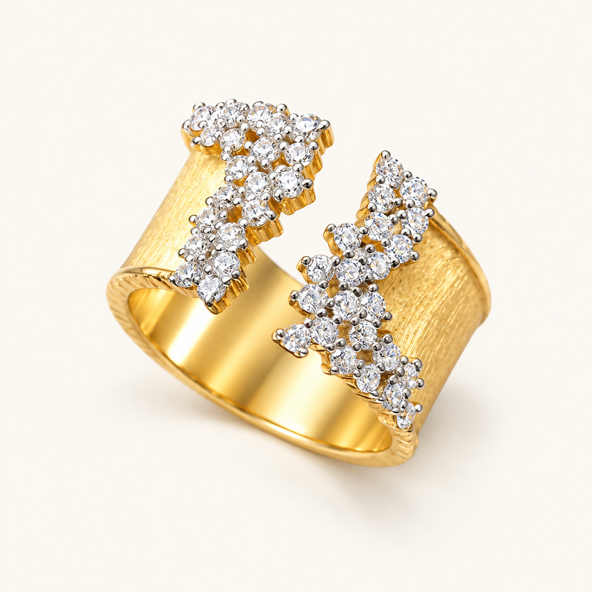 Women's Adjustable Open Statement Ring with Structured Band and Stone Accents