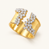 Women's Adjustable Open Statement Ring with Structured Band and Stone Accents