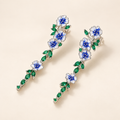 Ladies Chain Earrings with Floral Design - Pair