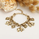 Women's Vintage Anklet Featuring Elephants and Heart Charms