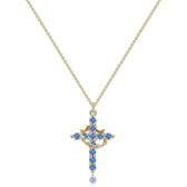 Women's Pendant Necklace Featuring Cross and Crown Design with Stone Accents